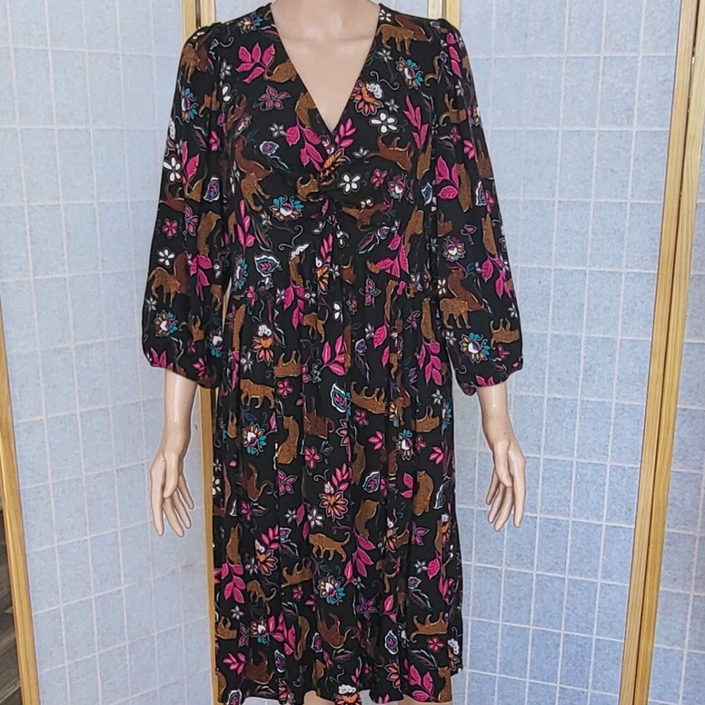 Torrid NWOT animal-print midi dress long-sleeve v-neck warm colors size 1 or 1X